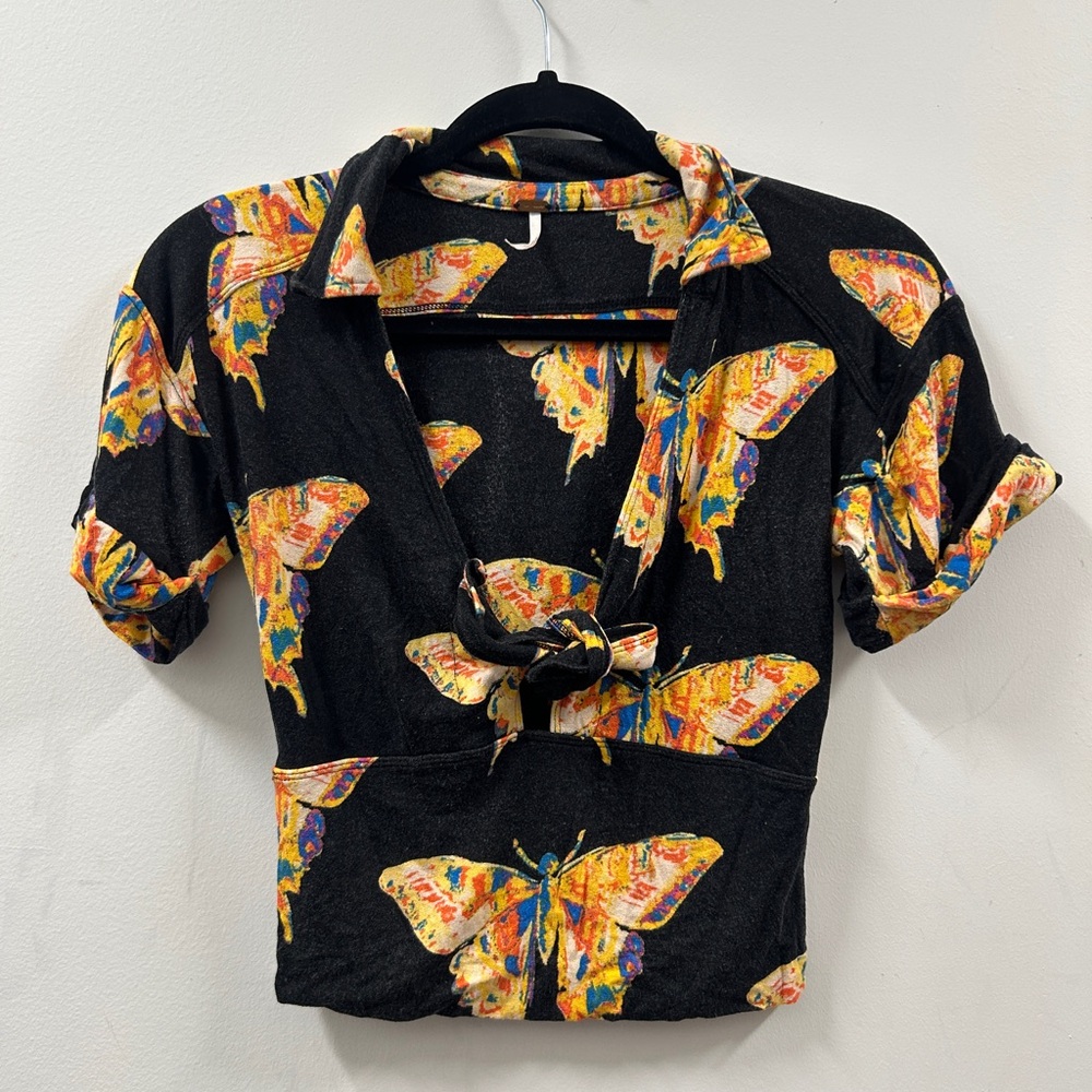 Butterfly Print Tie-Front Top free people small